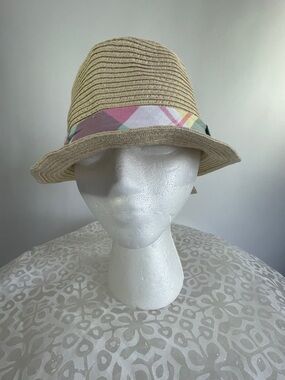 Tommy Bahama Kids Straw Fedora Hat Plaid Band NWT